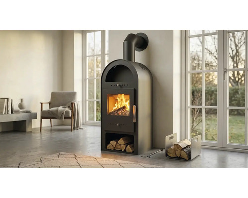 Holzofen Save Stahl schwarz 6 kW Mit Holzfach