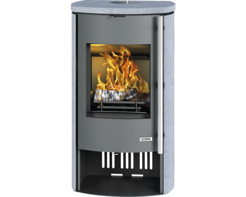 Kaminofen ACCENTE Nyborg 4.0 GTS Granit grau 7 kW mit Holzfach und Wärmefach